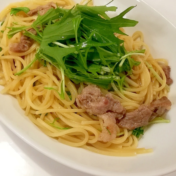 昆布茶が決め手☆簡単･豚と水菜の和風パスタ